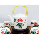 7頭手畫荷花橋壺茶具