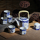 新款景德鎮青花玲瓏瓷茶具提梁壺陶瓷茶具套裝蝶戀花鏤空茶具水晶茶具