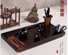 黑檀木實木簡約平板時來運轉單茶盤規格60*30*4.5