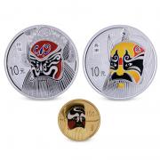 东方收藏中国京剧脸谱彩色第一组金银币纪念币1/4盎司金+1盎司银*2枚