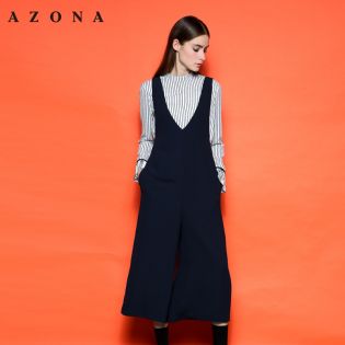 2016優雅個性凈色風V領闊腿設計連體褲A1R5A0571PN