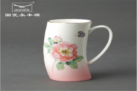 粉色渐变 骨瓷马克杯陶瓷杯子个性牛奶杯咖啡杯