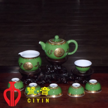 8頭綠釉琺瑯云龍紋茶具