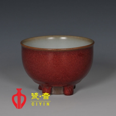 四角紅釉小茶杯