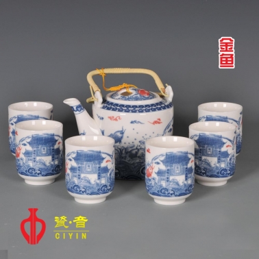 7頭青花提梁茶具