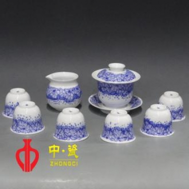 绿茶套组8头青花蝴蝶花茶具