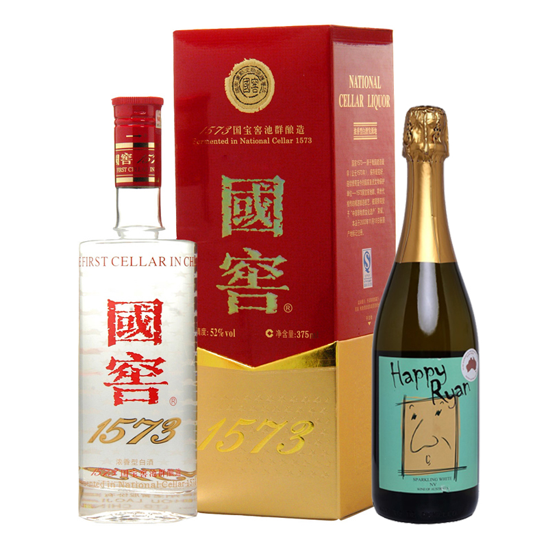 52度375ml國窖1573+澳洲原裝進口幸福雷恩起泡葡萄酒瀘州老窖官方商城