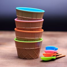 伊仕特冰淇淋碗勺套装创意可爱冰淇淋杯冰激凌杯塑料防摔甜品碗两套