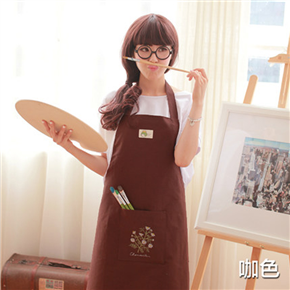 Senhot/馨生活精品帆布无袖家居厨房做饭围裙纯色绣花美食烘培围裙