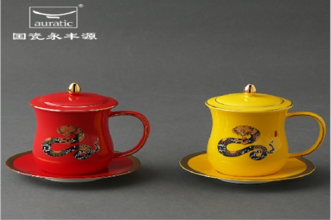 蛇年杯新骨瓷茶杯对杯高档陶瓷带盖办公杯