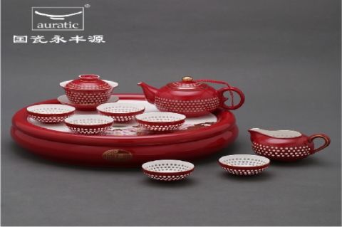 中国红玲珑功夫茶具套装整套功夫茶杯商务礼品