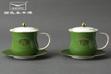 翡翠绿骨瓷茶杯陶瓷带盖杯子