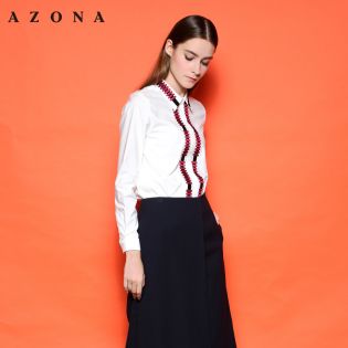 2016潮流拼色風刺繡設計長袖翻領襯衫女A1R5A0731BL