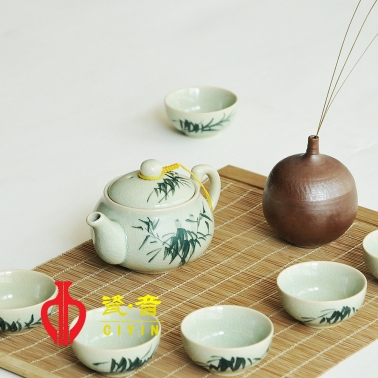 8頭綠地春竹茶具