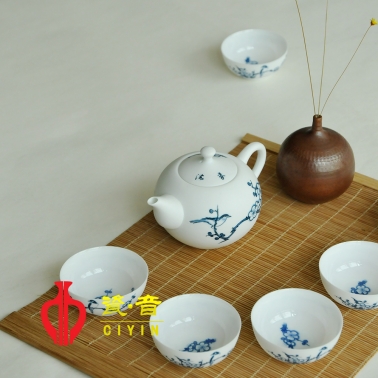 10頭素梅紋茶具