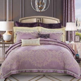 罗莱家纺紫色全棉四件套床上用品四件套床单被套枕套柏翠TY5540-4