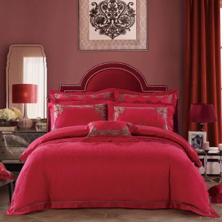 罗莱家纺全棉八件套婚庆套件大红结婚床上用品玫瑰伊甸园TY5866-8