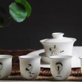 5頭手繪茶具金鶴延年