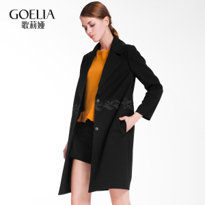 歌莉娅女装2016年秋季新品翻领拼色长款外套169R6E02A