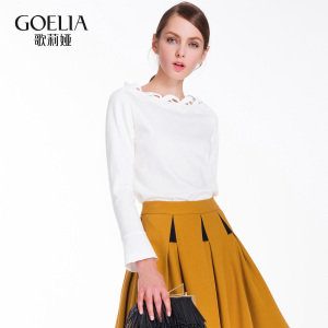 歌莉娅女装2016年秋季新品一字领拼蕾丝长袖衫169R0E070