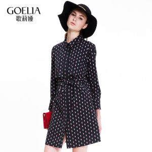 歌莉娅女装2016年秋季新品衬衫式喇叭袖连衣裙168K4E9B0