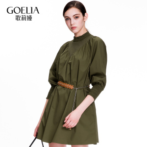 歌莉娅女装2016年秋季新品高领羊腿袖A型连衣裙168K4E820