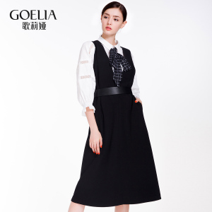 歌莉婭女裝2016年秋季新品配腰帶背帶連衣裙167C4A030