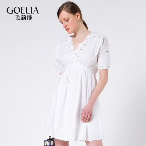 歌莉婭女裝2016年夏季新品高腰A型繡花連衣裙166E4B620