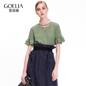 歌莉婭女裝2016年夏季新品雙層荷葉袖上衣166E3B630