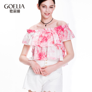 歌莉婭女裝2016年夏季新品荷葉袖兩穿領上衣166E3B600