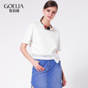 歌莉婭女裝2016年夏季新品拼接繡花T165J0B260