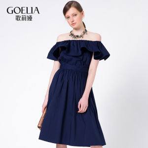 歌莉婭女裝2016年夏季新品一字領荷葉邊連衣裙164J4B550