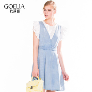 歌莉婭女裝2016年春季新品收腰展擺牛仔連衣裙163J4A20A