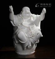 福桶万贯德化白瓷大肚弥勒佛人物雕像家居办公风水摆件