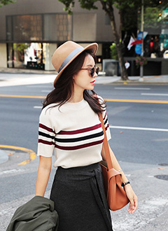 StripedShortSleevePullover