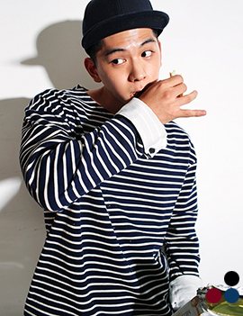 StipedSleevesColoringPointTee