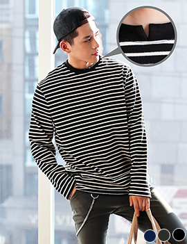 NecklineSlitStripeSweatshirt