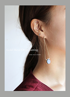 CowhideCircleMotiveGoldMetalDropEarring