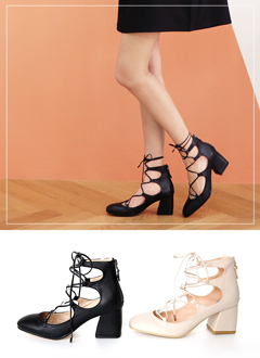LaceUpMiddleHeelPumps
