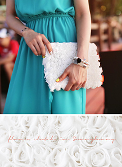 WhiteColorFlowerClutchBag