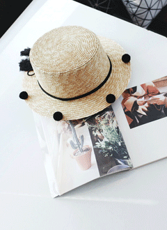 TasselAndBlackPompomPanamaHat