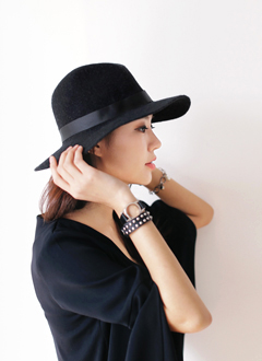 BlackRibbonWoolFedora