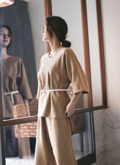 Loose-fitKnitTop,WideLegPants&BeltSet