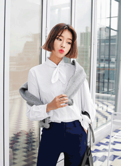 Dotted&SolidRibbonTieShirt