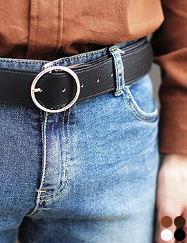 RingBuckleFauxLeatherBelt