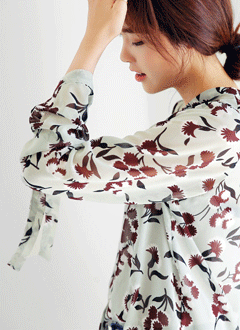 CollarlessFloralSheerBlouse