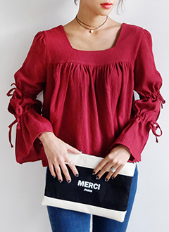 SleeveKnotSquareNeckBlouse