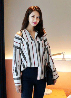 StripedColdShoulderShirt