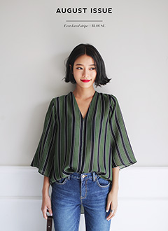 VNeckWideSleeveStripedBlouse
