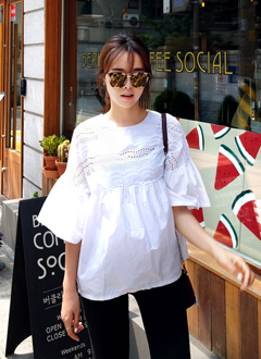 RuffleSleeveEyeletBlouse